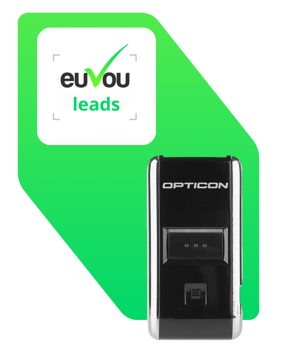 Coletor de contatos euVou Leads com scanner Opticon
