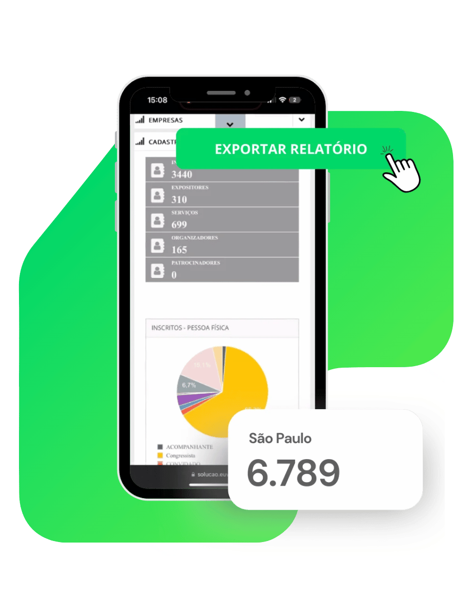 Dashboard euVou com relatórios de inscritos e exportação