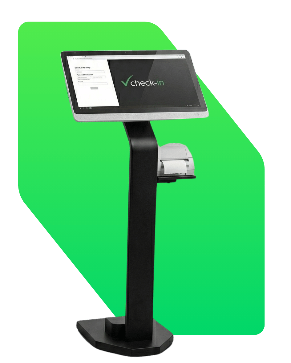 Totem euVou de autoatendimento com tela de check-in